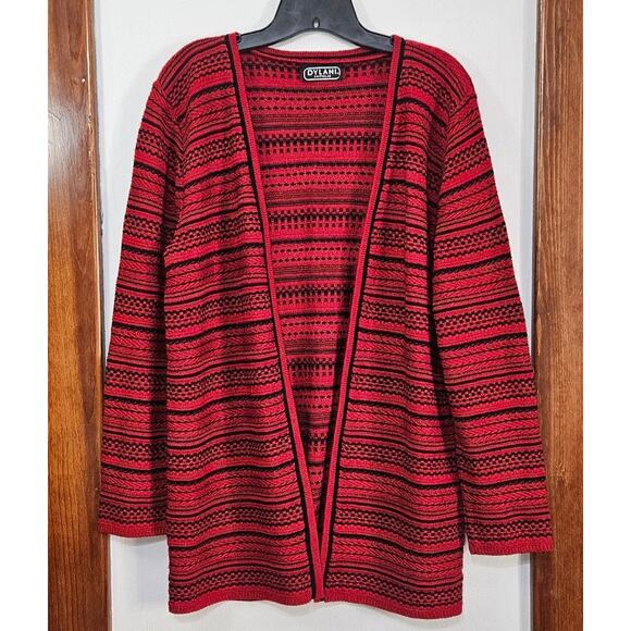 VTG 90s Dylani Knitwear Red Stripped Open Front Cardigan Size Small - Picture 3 of 10